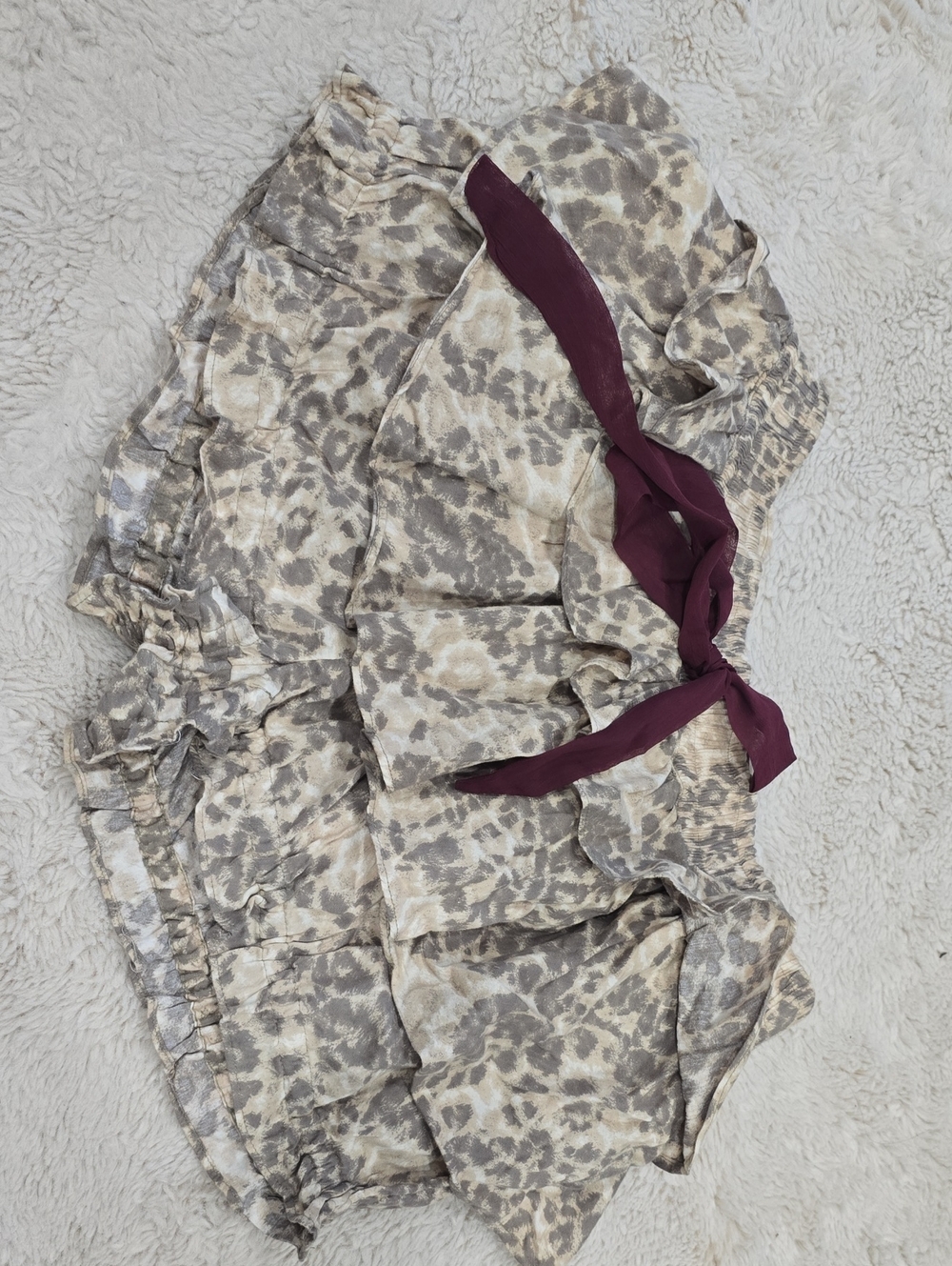 Urban Outfitters Beige and Gray Leopard Print Athletic Shorts with Maroon Tie